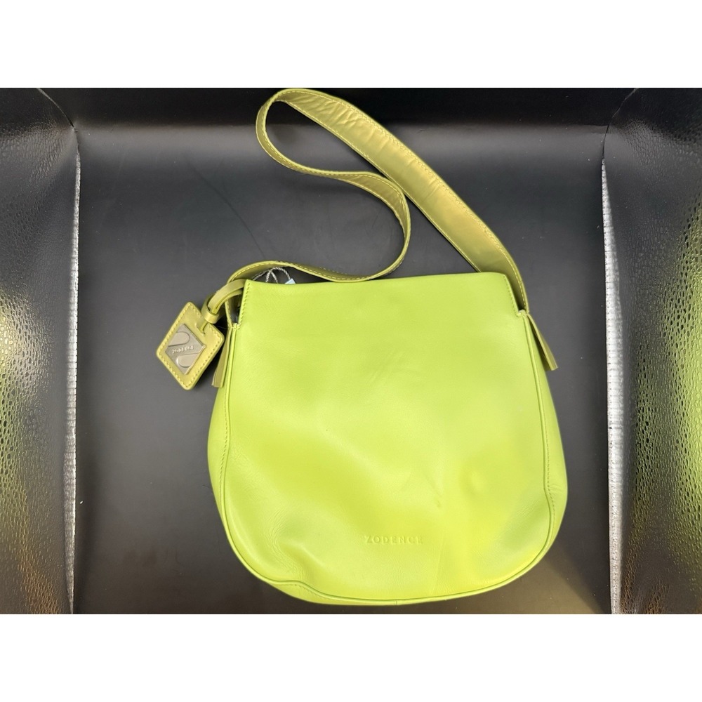 Zodence London Lime Green Leather Shoulder Crossbody Bag w/ Logo Tag NWT